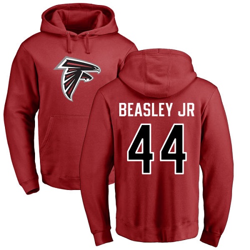 Atlanta Falcons Men Red Vic Beasley Name And Number Logo NFL Football #44 Pullover Hoodie Sweatshirts->nfl t-shirts->Sports Accessory